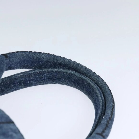 PRADA Canapa MM Hand Bag Denim Blue Gold Auth - Picture 9 of 16